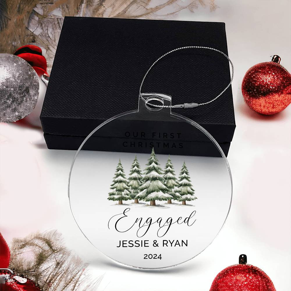 Personalized Engagement Ornament, Custom Acrylic Keepsake for Newly Engaged Couple