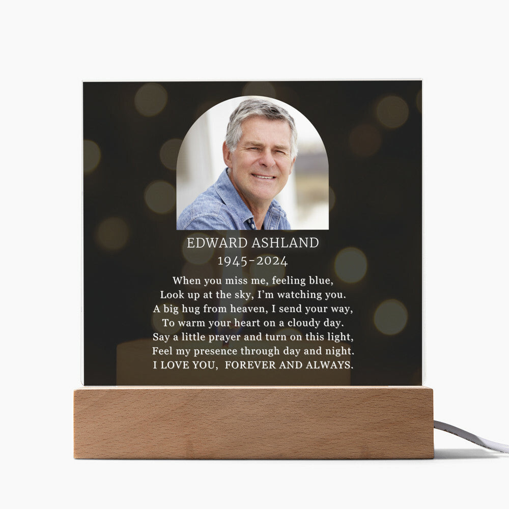 Personalized Photo Sympathy Gift for Loss of Husband, Lighted Memorial Acrylic Plaque