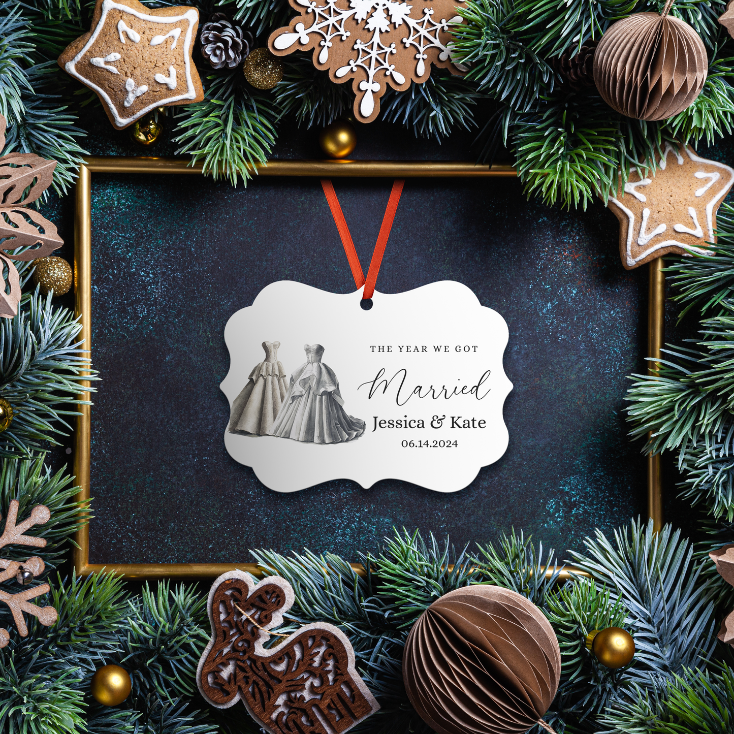 Personalized Gay Wedding Ornament for Newlyweds, Our First Christmas Holiday Married Keepsake