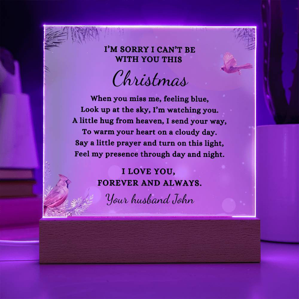 Cardinals Custom Christmas Sympathy Gift, Condolenc LED Light Personalized Memorial Poem on Acrylic Plaque