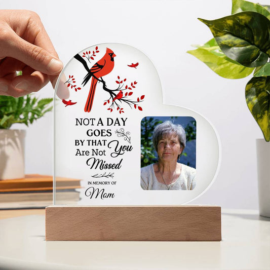 Red Cardinal Memorial Sympathy Gift with Custom Photo, Heart Acrylic Plaque