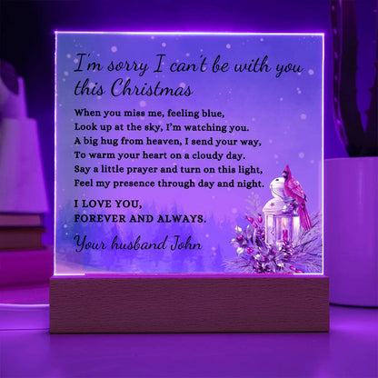 Christmas Cardinal Custom Sympathy Gift, Condolence LED Lighted Personalized Memorial Poem on Acrylic Plaque