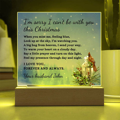 Christmas Cardinal Custom Sympathy Gift, Condolence LED Lighted Personalized Memorial Poem on Acrylic Plaque