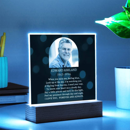 Personalized Photo Sympathy Gift for Loss of Husband, Lighted Memorial Acrylic Plaque