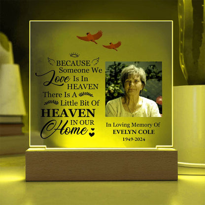 Red Cardinal Memorial Gift with Custom Photo, LED Acrylic Light Plaque Display