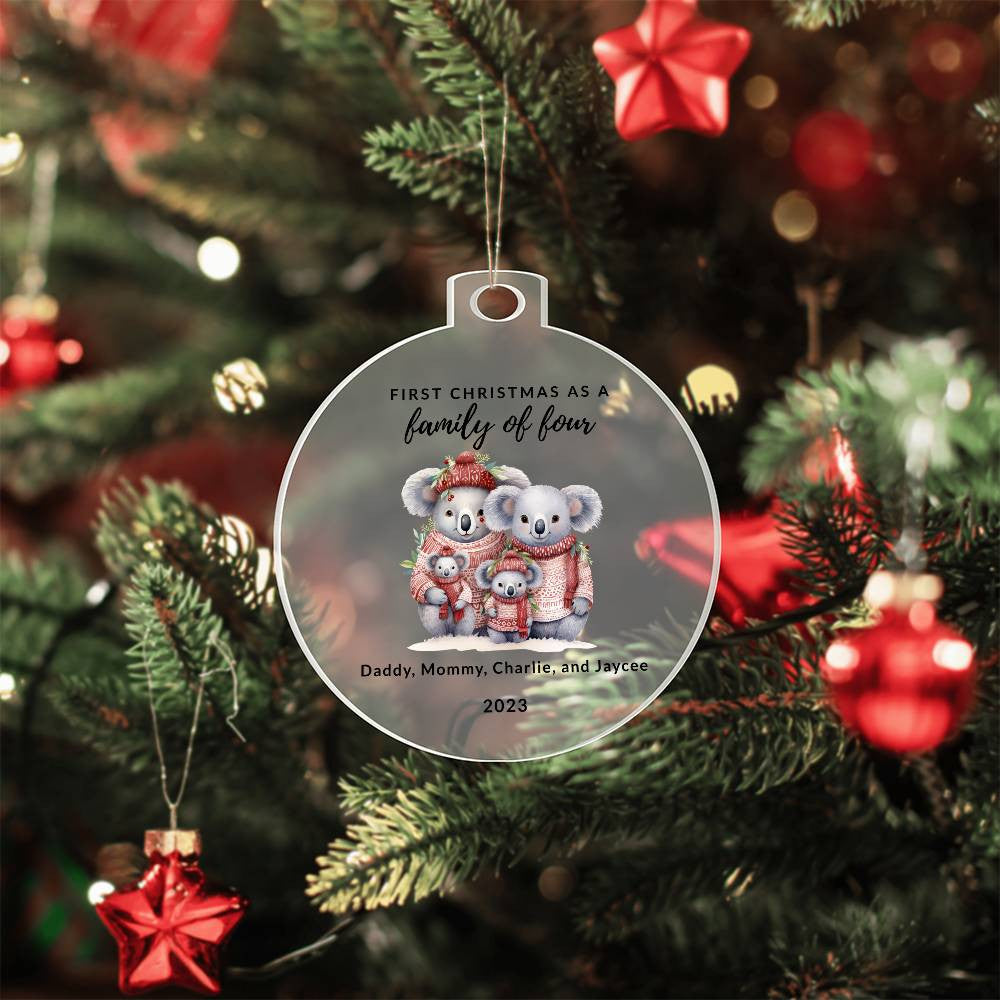 First Christmas as a Family of Four, Custom Acrylic Ornament For New Baby or Blended Family