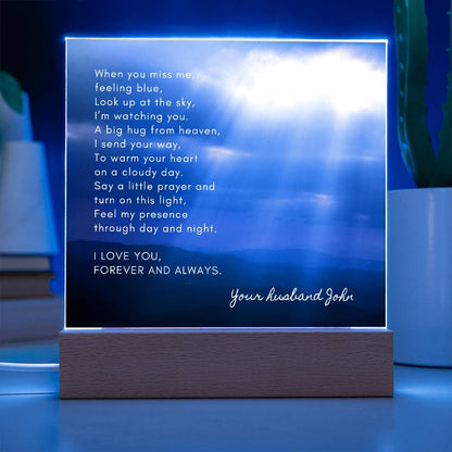 Sympathy Gift for Loss of Husband, Lighted Memorial Poem Acrylic Plaque