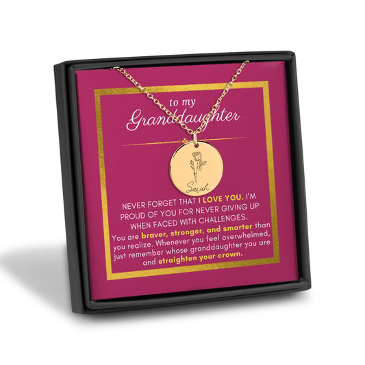 Gift For Granddaughter, Proud of You, Name & Birth Flower Necklace