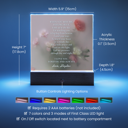 Sympathy Gift for Loss of Husband, Lighted Memorial Acrylic Plaque with Poem