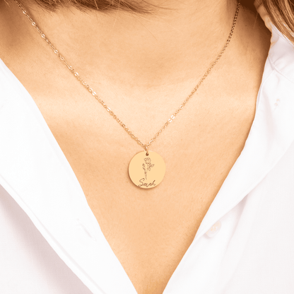 To my Granddaughter Gift,  Believe in Your Heart, Laser Engraved Personalized Birth Flower Pendant Name Necklace