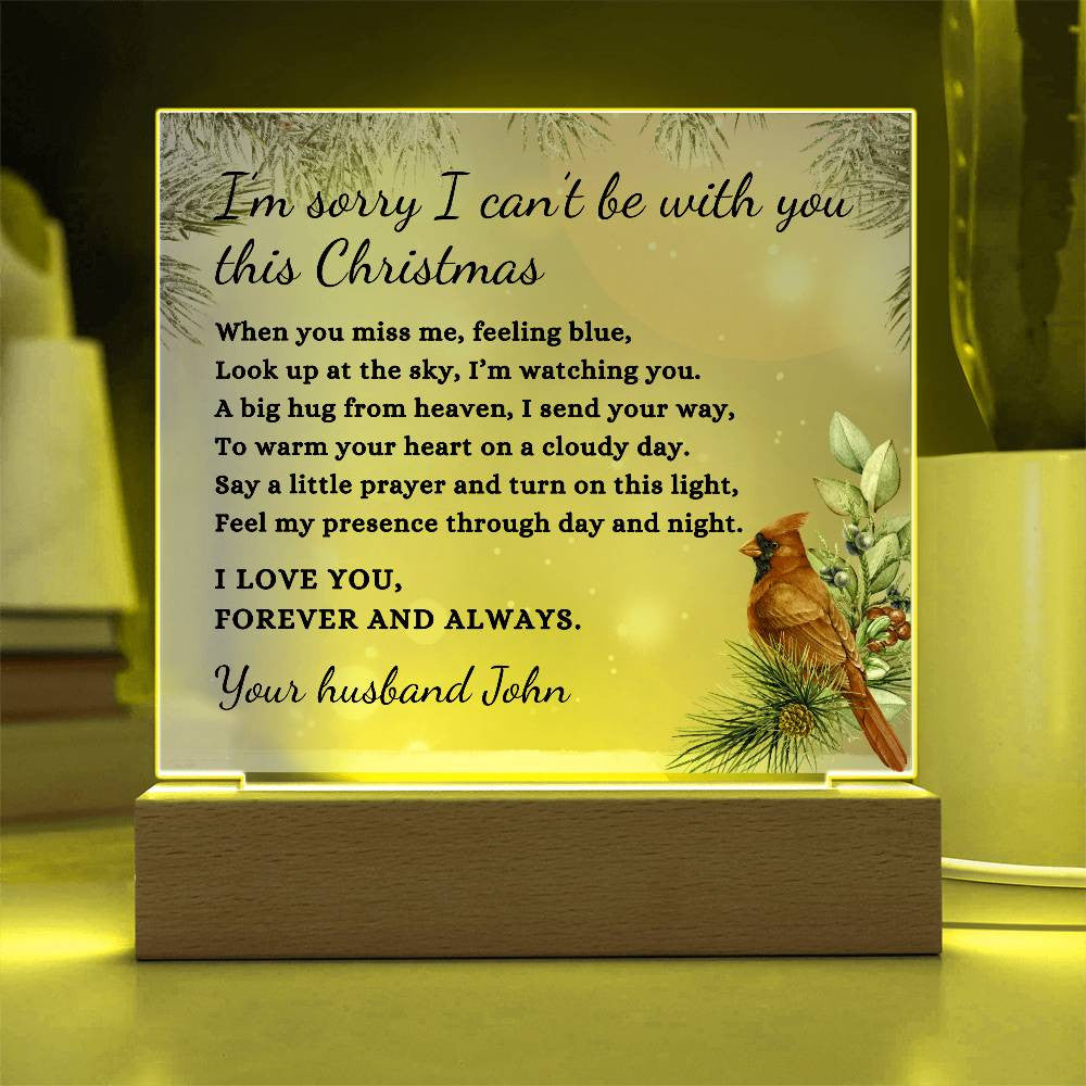 Custom Christmas Sympathy Gift, Cardinal Bird Condolence LED Light Personalized Memorial Poem on Acrylic Plaque