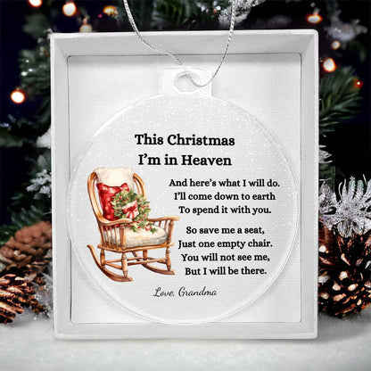 Christmas in Heaven Memorial Condolence Gift, Vintage Rocking Chair Custom Name Acrylic Ornament