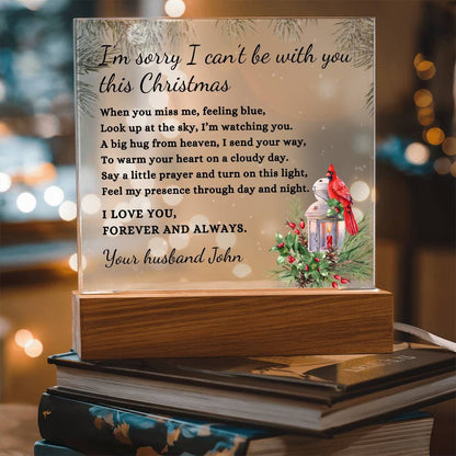 Christmas Cardinal Custom Sympathy Gift, Condolence LED Light Personalized Memorial Poem on Acrylic Plaque