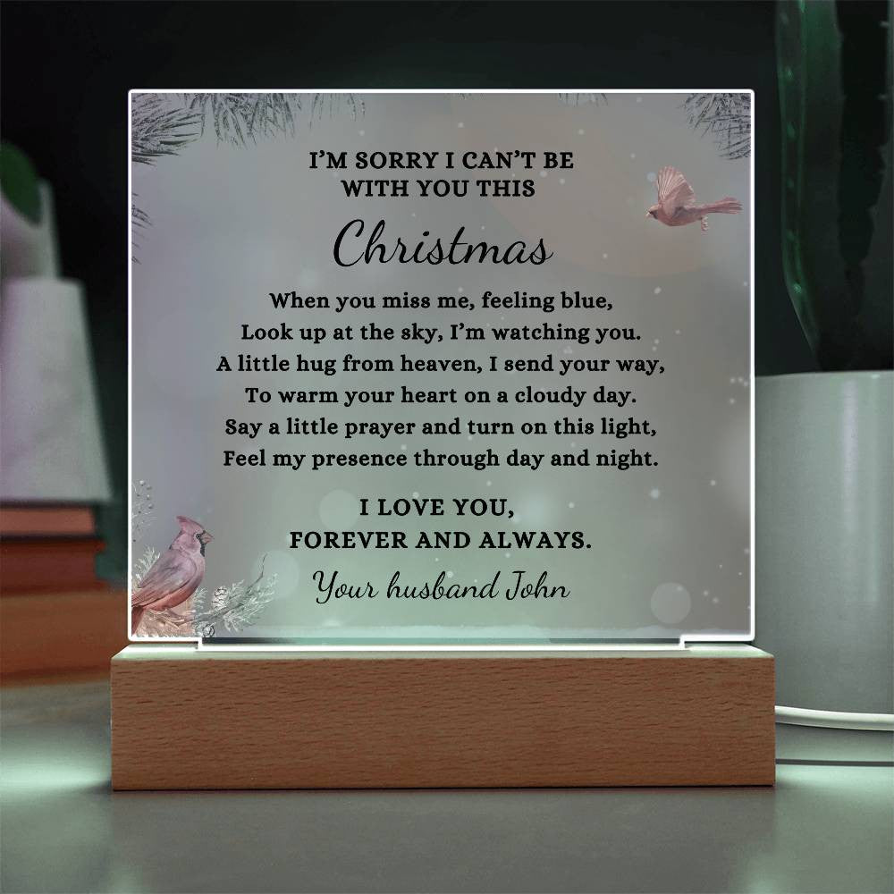 Cardinals Custom Christmas Sympathy Gift, Condolenc LED Light Personalized Memorial Poem on Acrylic Plaque