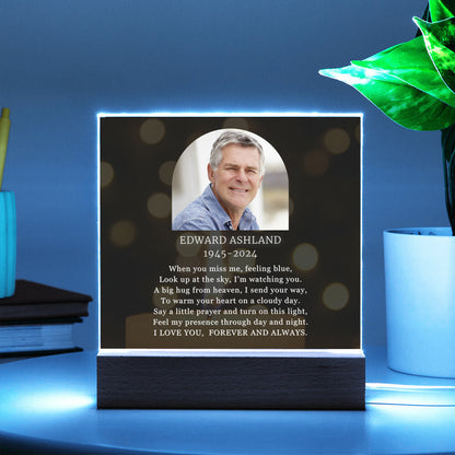 Personalized Photo Sympathy Gift for Loss of Husband, Lighted Memorial Acrylic Plaque