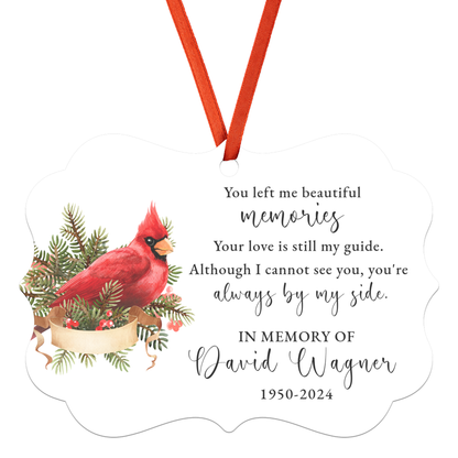 Personalized Memorial Ornament, Always By My Side Custom In Memory of Keepsake, Red Cardinal in Heaven Grief Gift, Remembrance Loss of Mom, Loss of Dad