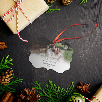 Personalized Photo Ornament for Newlyweds, Our First Christmas Holiday Married Keepsake