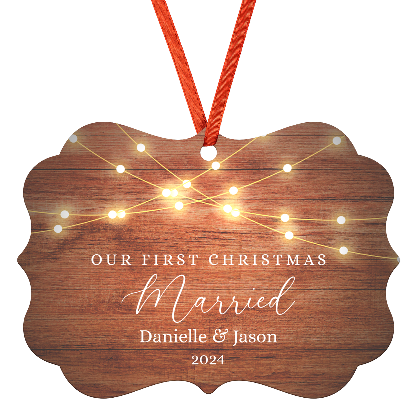 Rustic Personalized Mr and Mrs Ornament for Newlyweds, Our First Christmas Holiday Married Keepsake