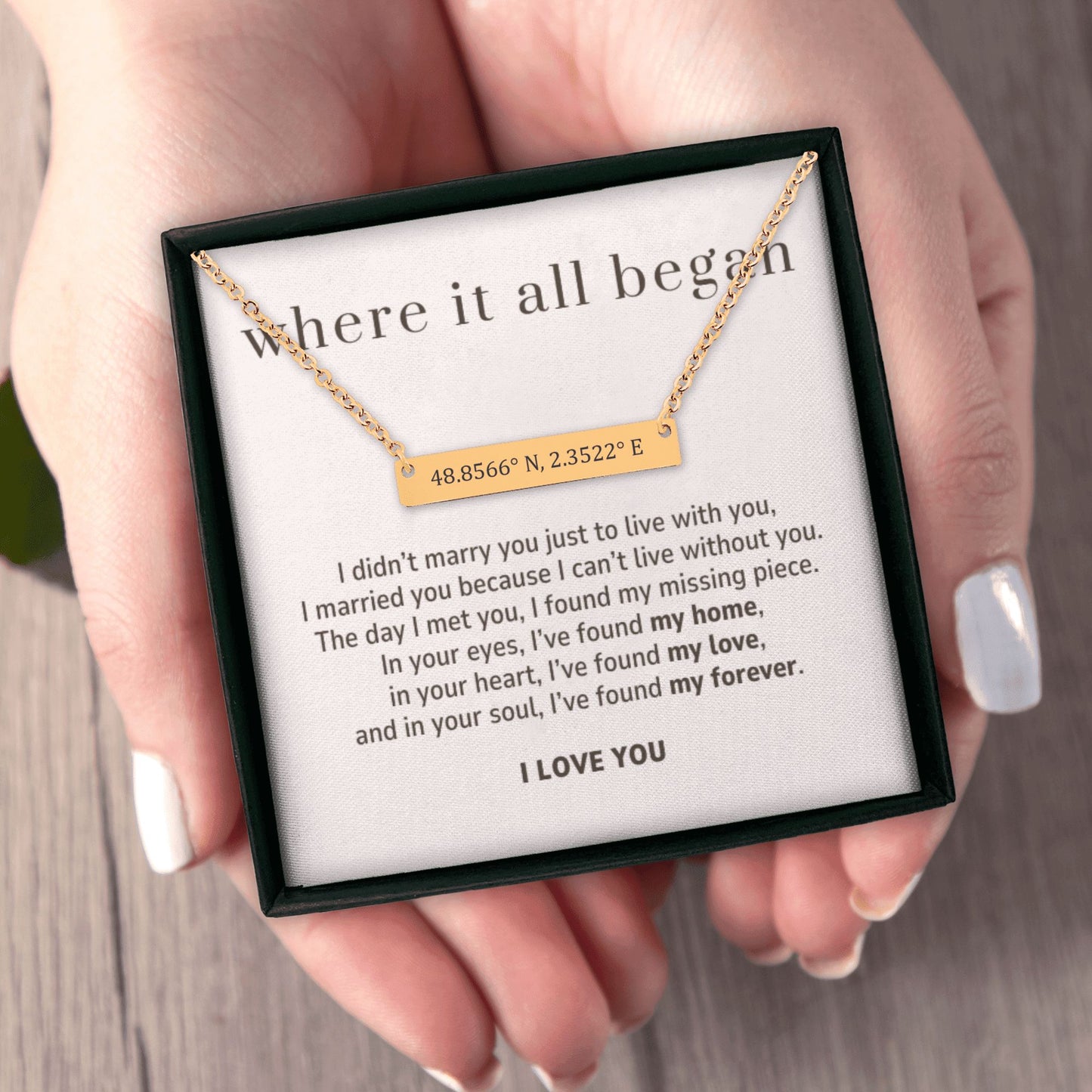 To My Wife Gift, Can't Live Without You Coordinates Numbers Horizontal Bar Necklace