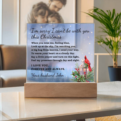 Christmas Cardinal Custom Sympathy Gift, Condolence LED Lighted Personalized Memorial Poem on Acrylic Plaque