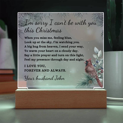 Custom Christmas Sympathy Gift, Cardinal Bird Condolence LED Light Personalized Memorial Poem on Acrylic Plaque