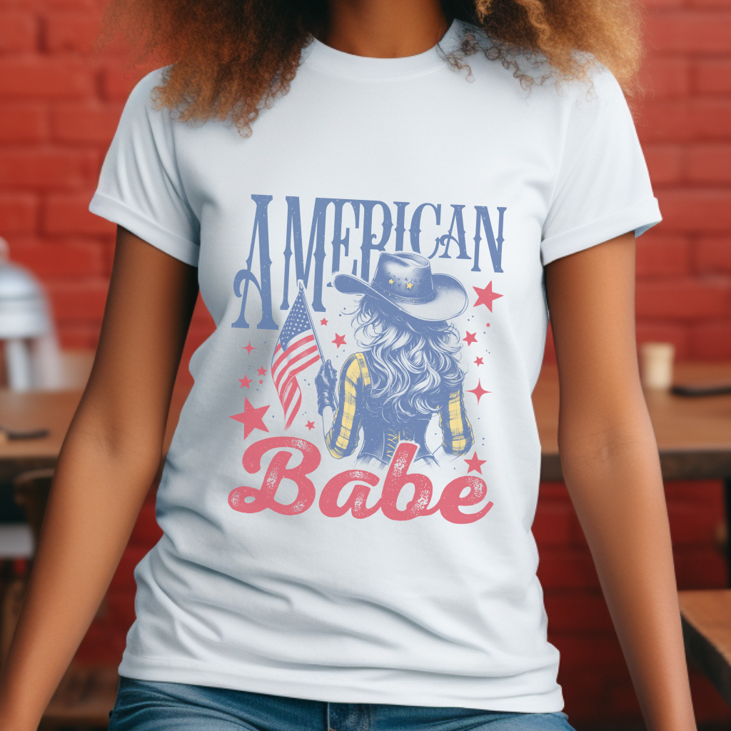 American Babe, Washed Out Retro Independence Day 4th of July Patriotic American Flag Women T Shirt