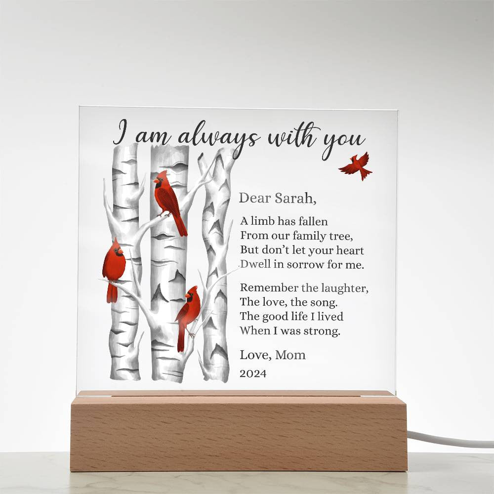 Cardinals Custom Sympathy Gift, Condolence LED Lighted Personalized Memorial Acrylic Plaque