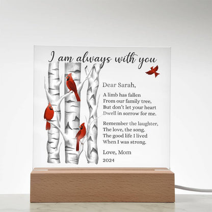 Cardinals Custom Sympathy Gift, Condolence LED Lighted Personalized Memorial Acrylic Plaque