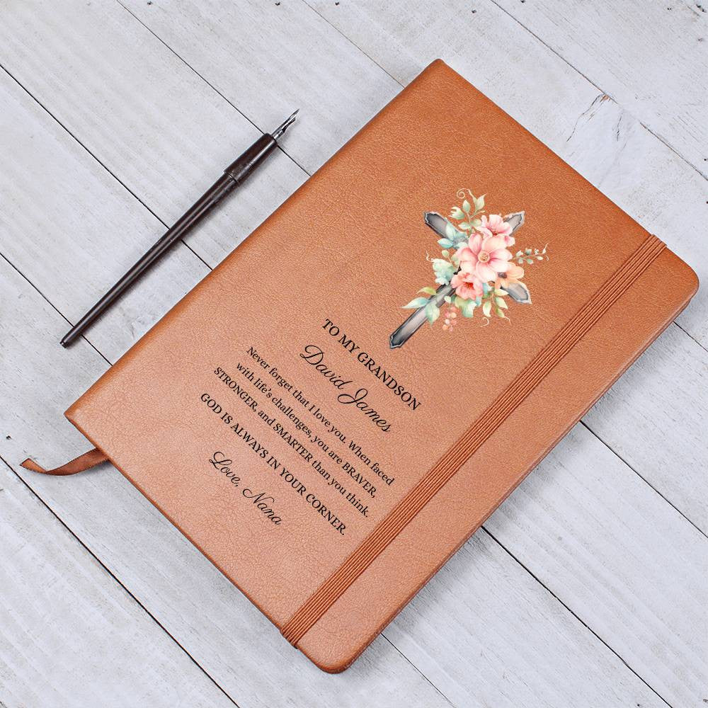 Letter to my Son or Grandson, Braver Stronger Smarter, Personalized Leather Journal Notebook