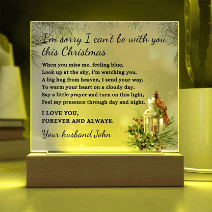 Christmas Cardinal Custom Sympathy Gift, Condolence LED Light Personalized Memorial Poem on Acrylic Plaque