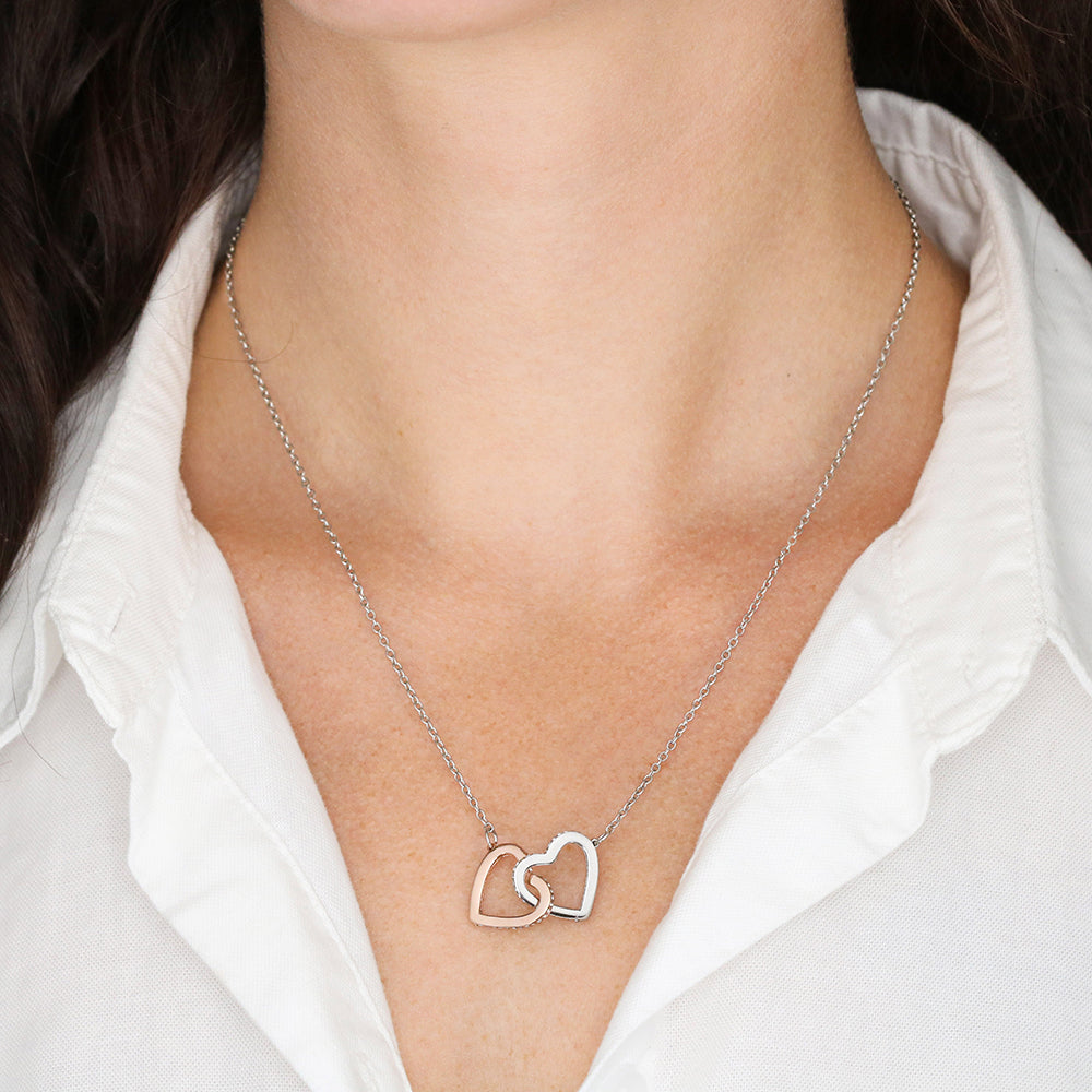 To my Daughter Gift From Mom, Hold This Close to Feel My Love,  Interlocking Hearts Pendant Necklace