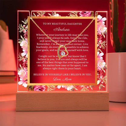 Personalized To Daughter Gift, Journey in Life, Message LED Lighted Acrylic Plaque with Optional Necklace Keepsake (white text)