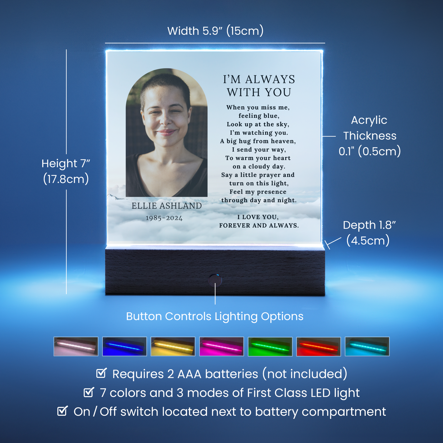 Personalized Photo Sympathy Gift for Loss of Daughter, Lighted Memorial Acrylic Plaque