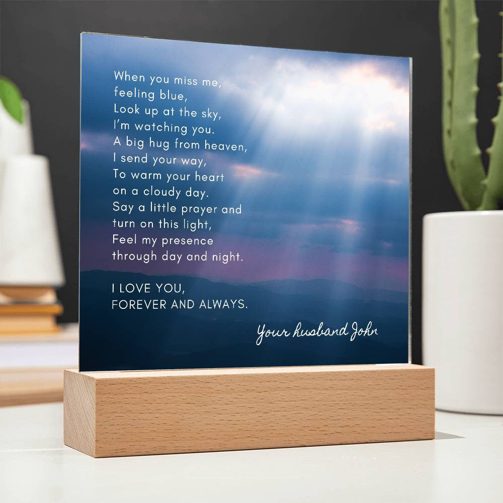 Sympathy Gift for Loss of Husband, Lighted Memorial Poem Acrylic Plaque