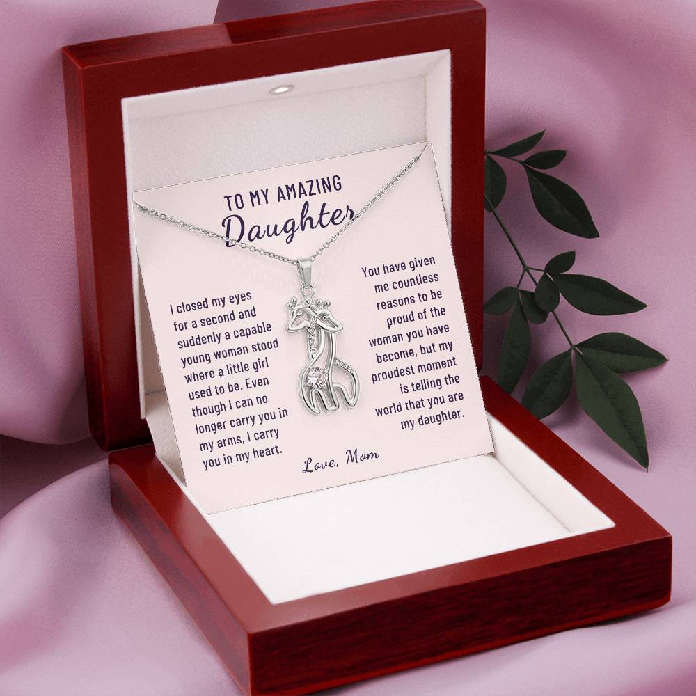 Gift to Daughter, I Carry You in my Heart From Mom, Giraffe Necklace