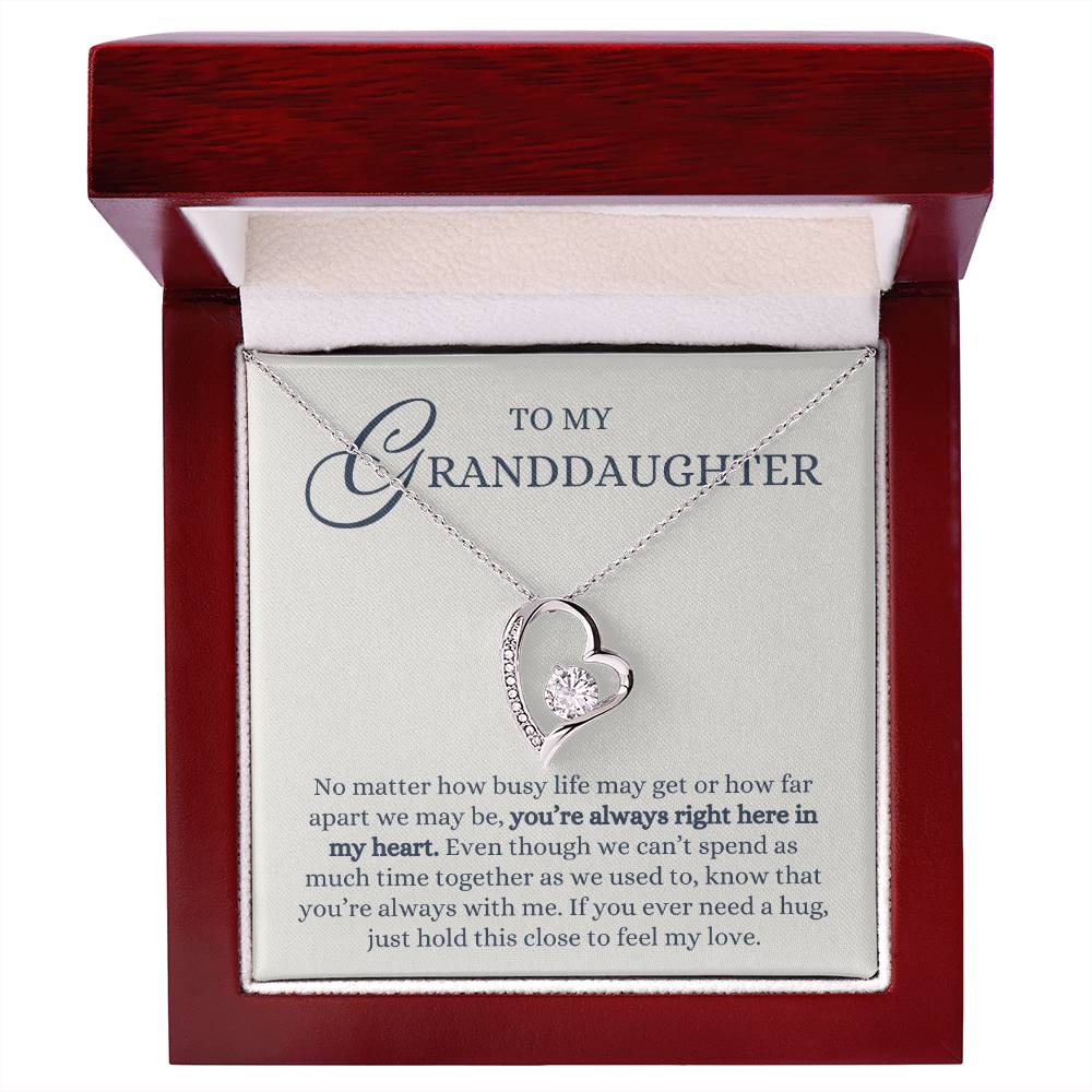 To my Granddaughter Gift from Grandma or Grandpa, Hold This Close to Feel My Love, Forever Love Heart Pendant Necklace