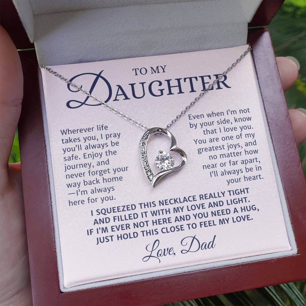 To My Daughter Gift from Mom or Dad, Forever Love Necklace, I Pray You'll Be Safe Personalized Message Card