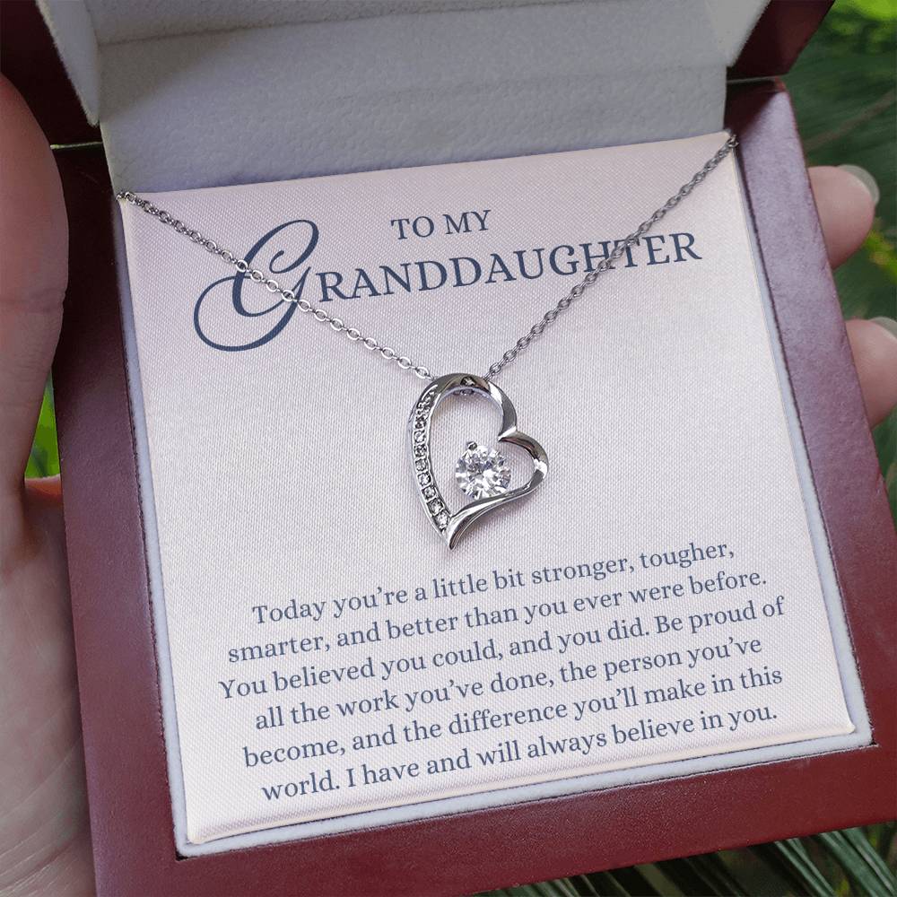 To my Granddaughter Gift from Grandma or Grandpa, Stronger Tougher Smarter, Forever Love Heart Pendant Necklace