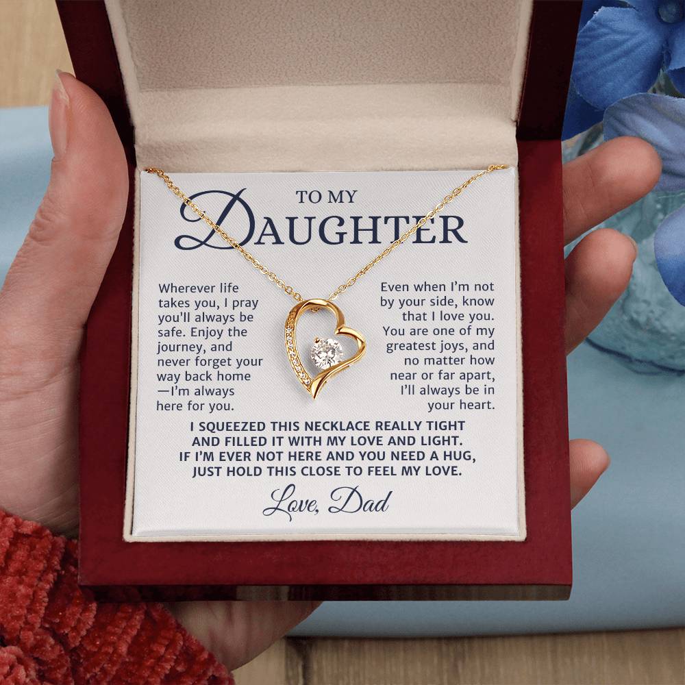 To My Daughter Gift from Mom or Dad, Forever Love Necklace, I Pray You'll Be Safe Personalized Message Card