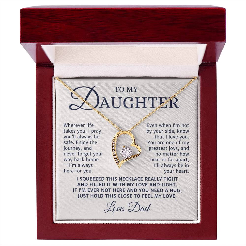 To My Daughter Gift from Mom or Dad, Forever Love Necklace, I Pray You'll Be Safe Personalized Message Card