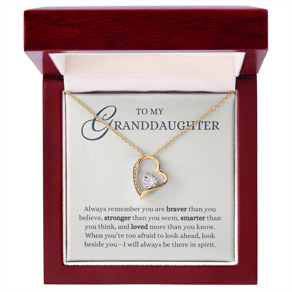 To my Granddaughter Gift from Grandma or Grandpa, Remember You are Braver, Forever Love Heart Pendant Necklace