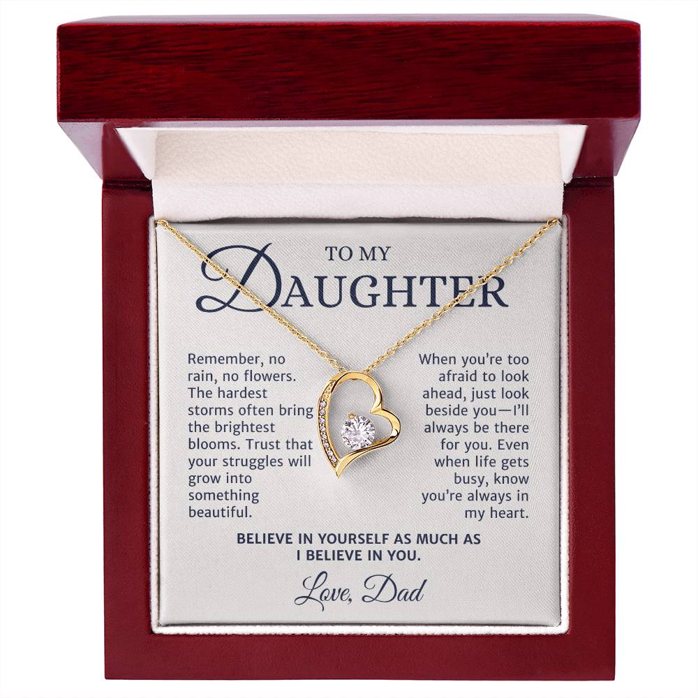 To My Daughter Gift from Mom or Dad, Forever Love Necklace, No Rain No Flower Personalized Message Card