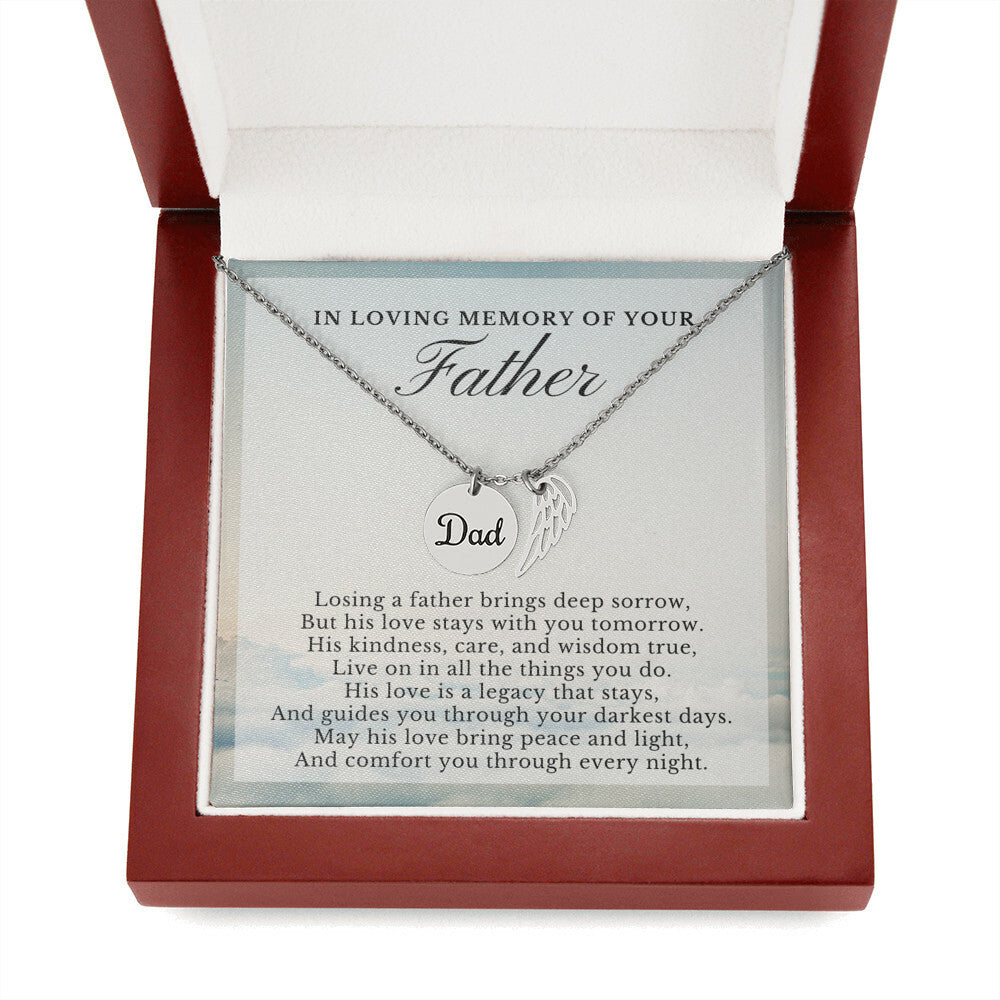 In Loving Memory of Your Father, Remembrance Poem, Dad Memorial Angel Wing Necklace Gift