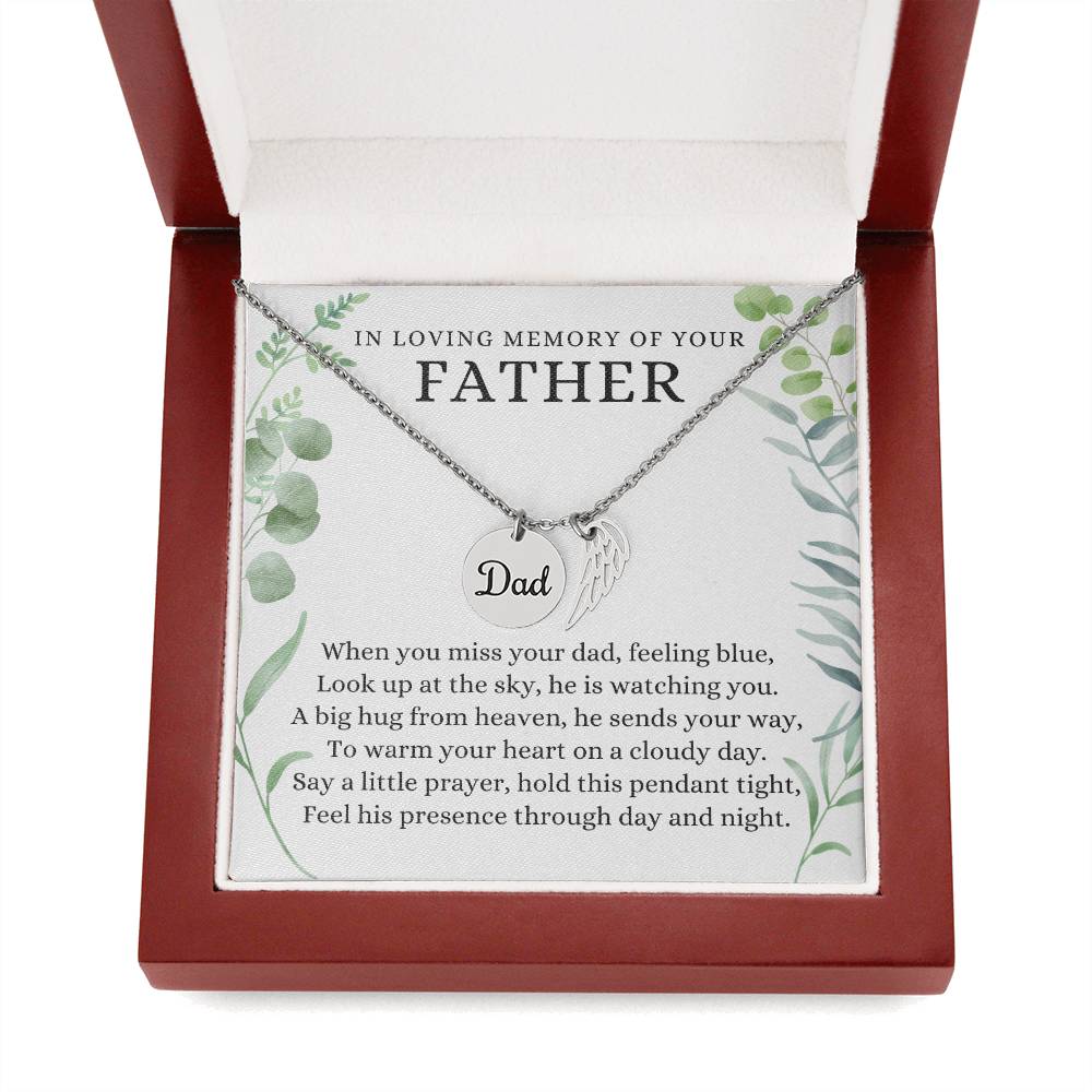 In Loving Memory of Your Father, Hug From Heaven, Dad Memorial Angel Wing Necklace Gift