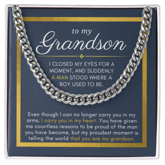 Gift For Grandson, Graduation Encouragement Message Cuban Chain Men Necklace