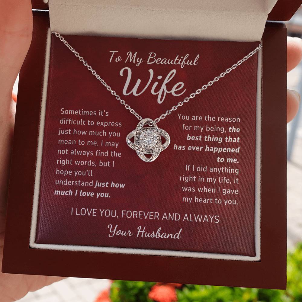 To My Wife Gift From Husband, Just How Much You Mean To Me, Love Knot Pendant Necklace