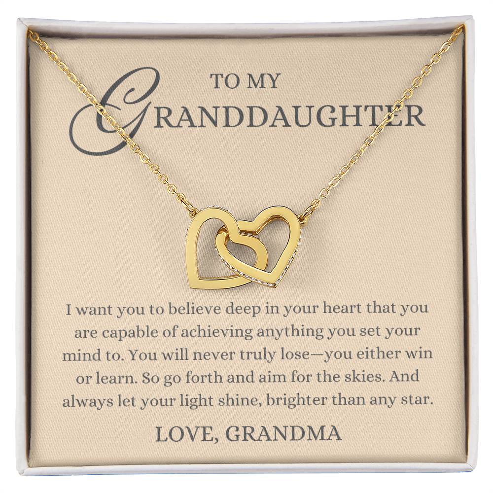 To my Granddaughter Gift, Believe in Your Heart, Interlock Heart Necklace