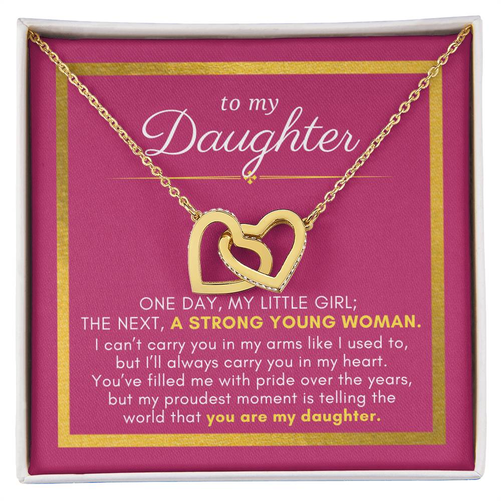 To My Daughter Gift, A Strong Young Woman, Interlock Heart Pendant Necklace