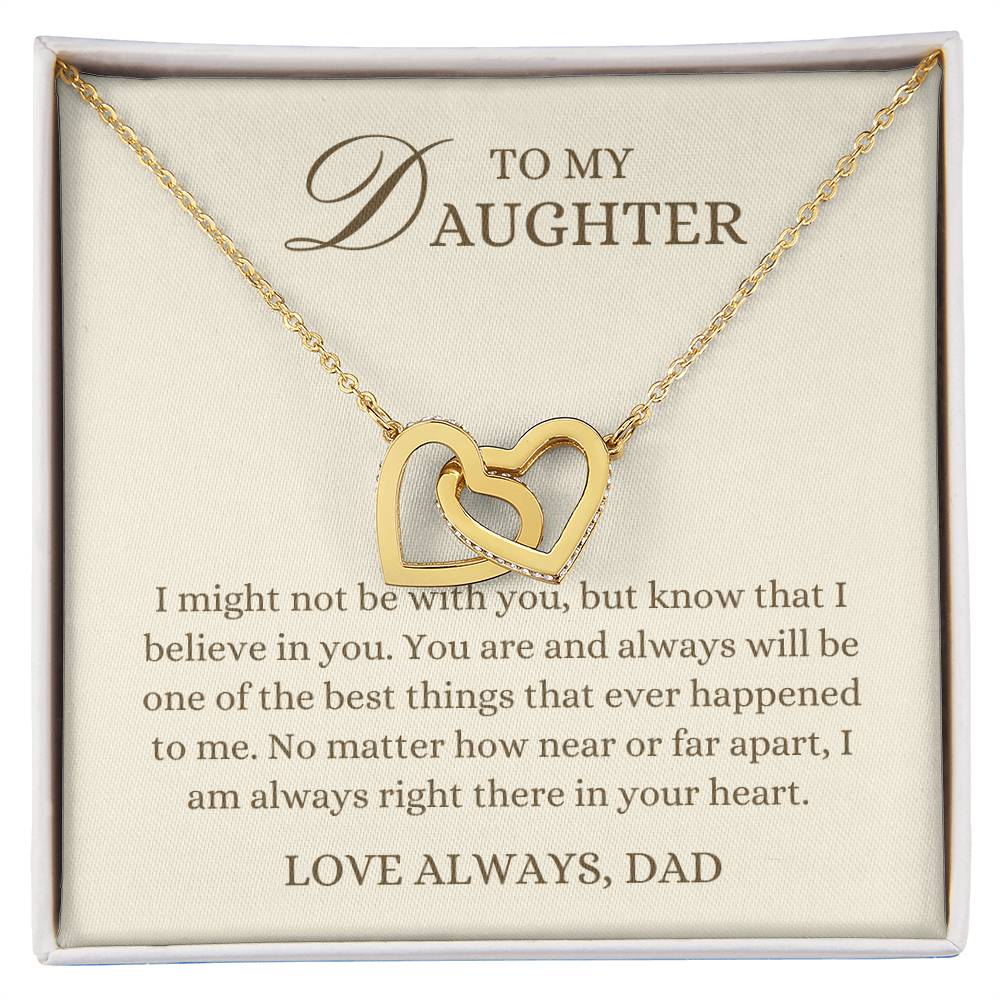 To my Daughter Gift, Near or Far Apart,  Interlocking Hearts Pendant Necklace