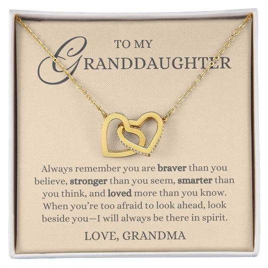 To my Granddaughter Gift, Remember You are Braver, Interlock Heart Necklace